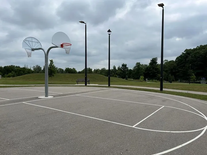 Ground-level view of Bismark Park Basketball Court