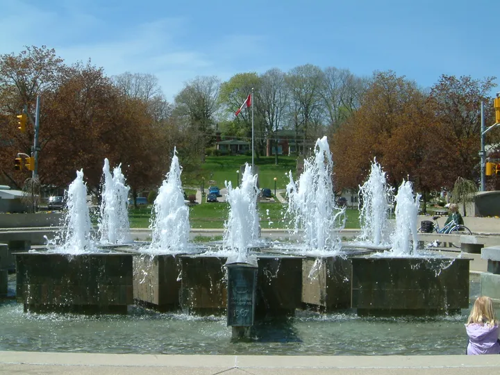 Ground-level view of Gore Centennial Fountain