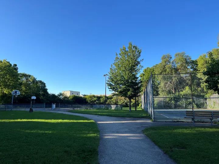 Ground-level view of Lawrence St Ball Hockey Court